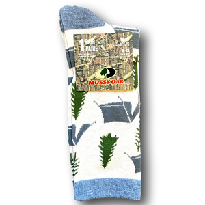 3/$18 Mossy Oak Camping, Pine Trees, & Tents Funny Novelty Crew Socks - NWT